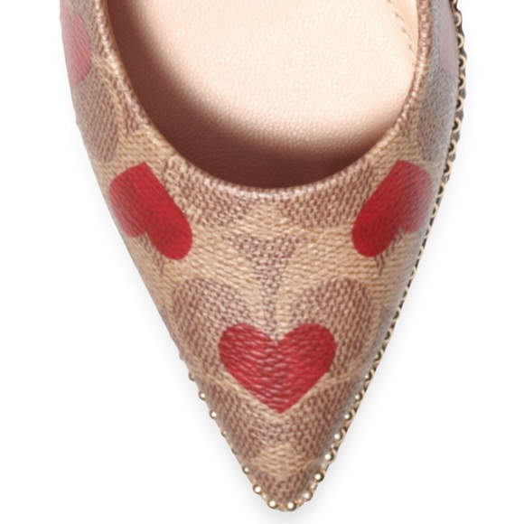 Coach Logo Monogram Waverly Pump Heels With Coated Canvas Heart Print - Picture 6 of 11